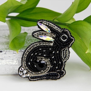 Glimmering Bunny brooch Rhinestone Rabbit pin Unique Animal jewelry Gift for Her