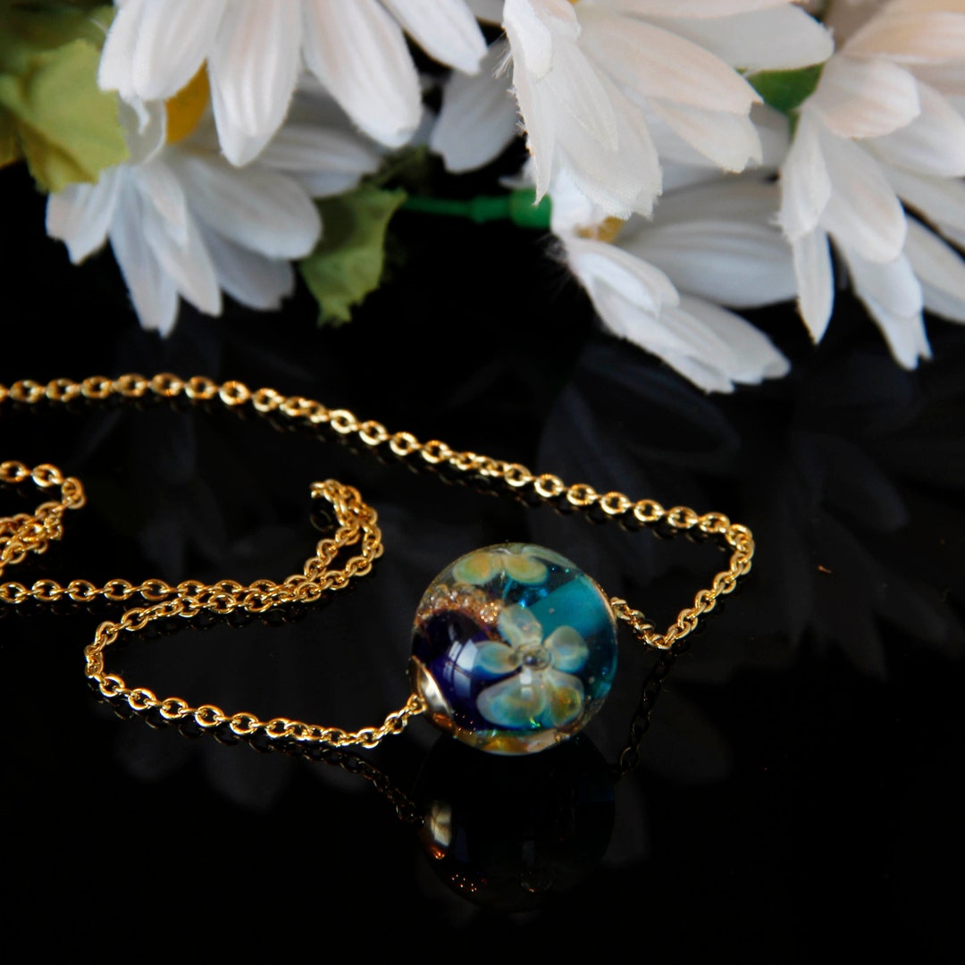 Unique Glass Ball Necklace Blown Glass Necklace Glass Flower Etsy
