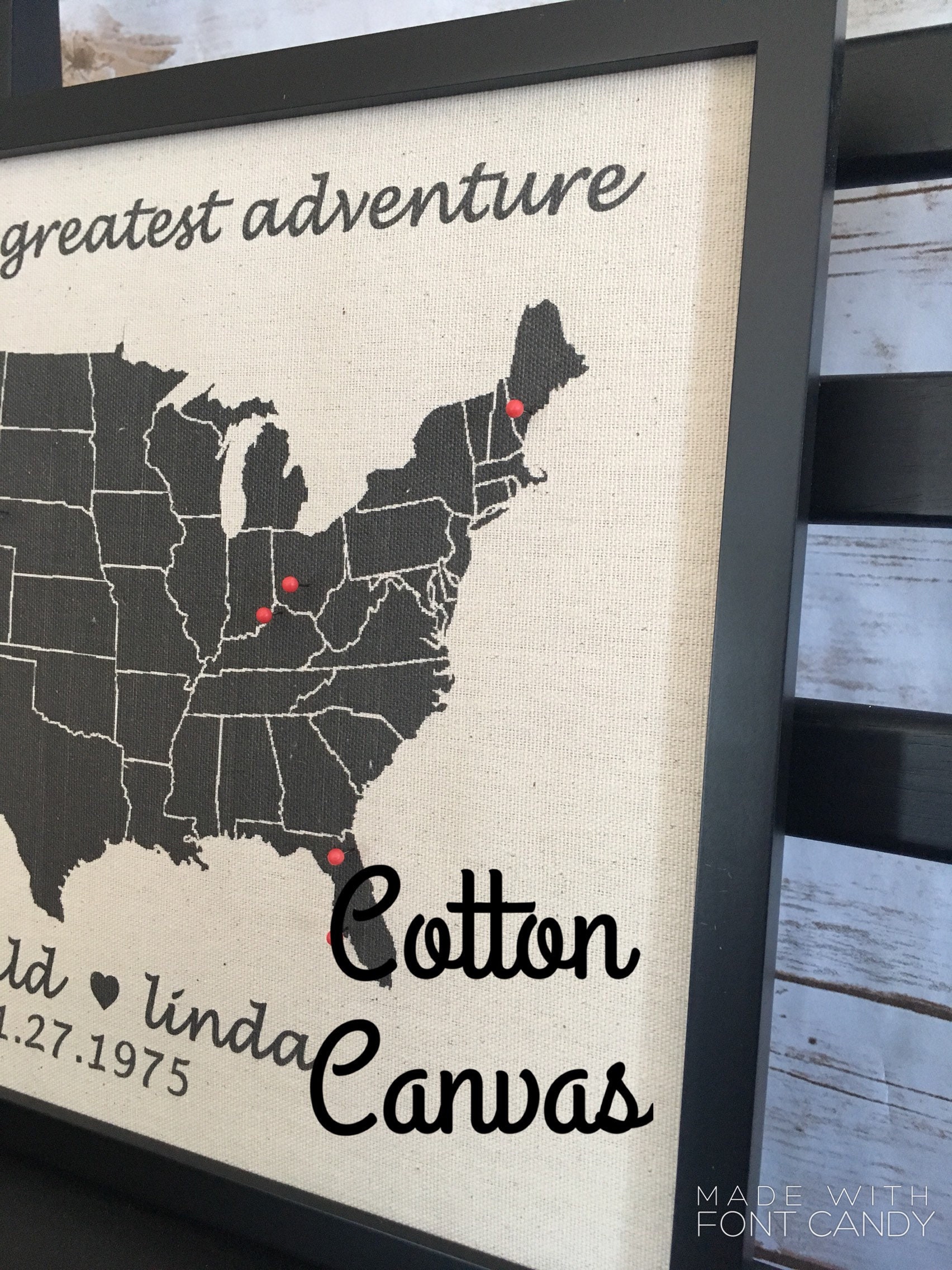 8x10" Framed Burlap Push Pin Travel Map of United States, World Map, US ...