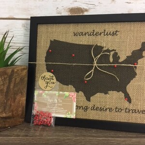 8x10" Framed Burlap Wanderlust Push Pin Travel Map of the United States ...