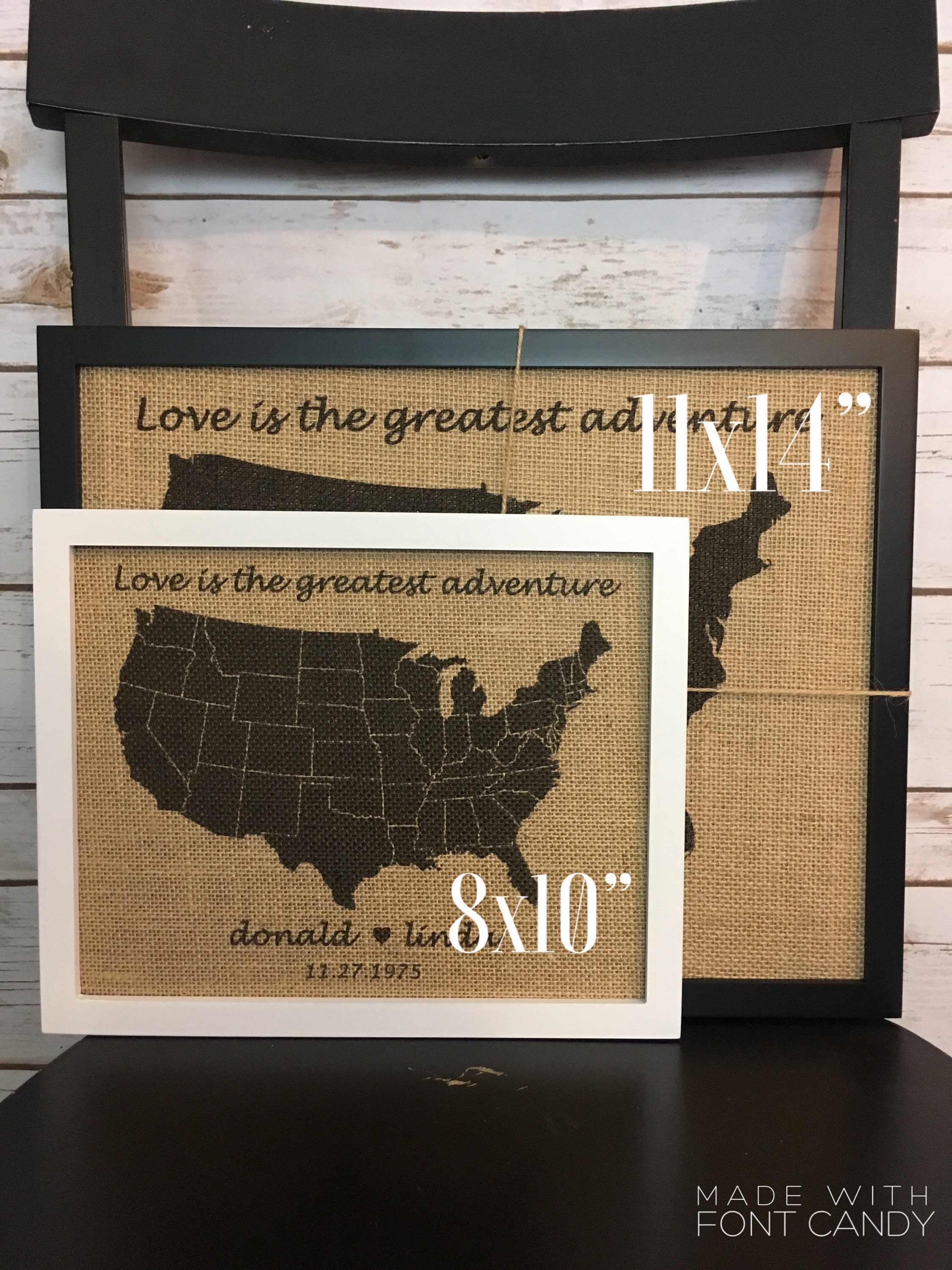 8x10" Framed Burlap Push Pin Travel Map Outline of United States, US ...