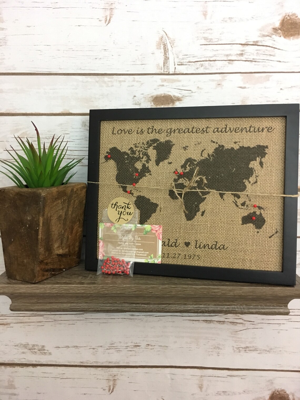 11x14" Framed Burlap Push Pin Travel Map of United States, World Map ...