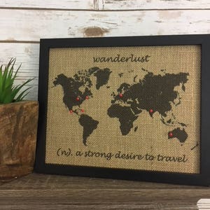 8x10" Framed Burlap Wanderlust Push Pin Travel Map of the United States ...