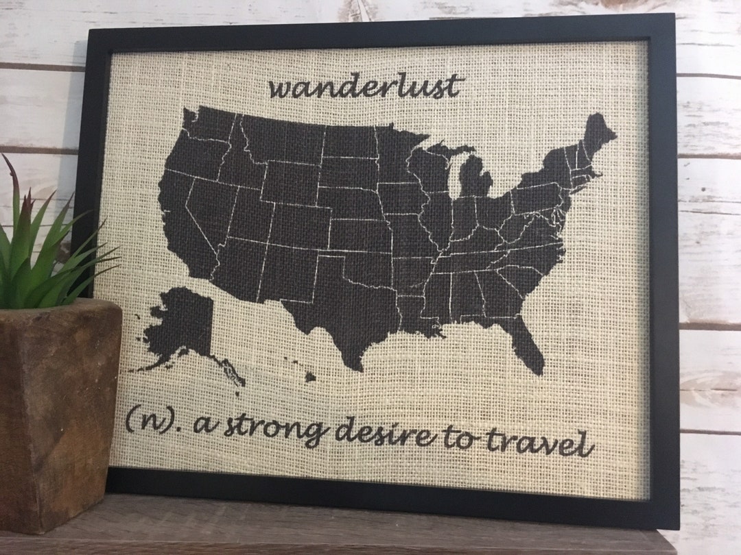 11x14" Framed Cream Burlap Wanderlust Push Pin Travel Map of United ...