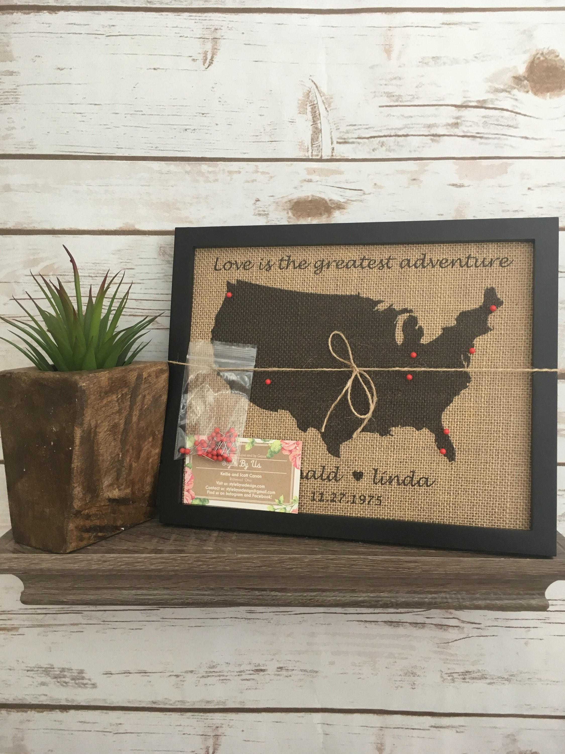 8x10" Framed Burlap Push Pin Travel Map of United States, World Map, US ...
