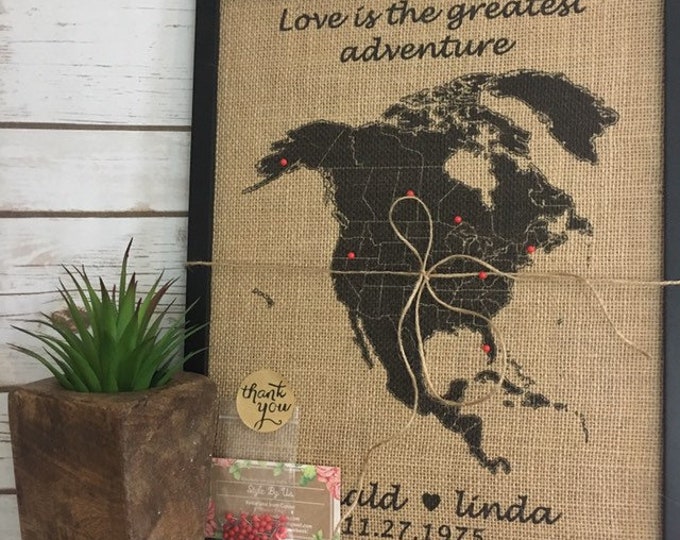 11x14" Framed Burlap Push Pin Travel Map of North America, US Mexico ...
