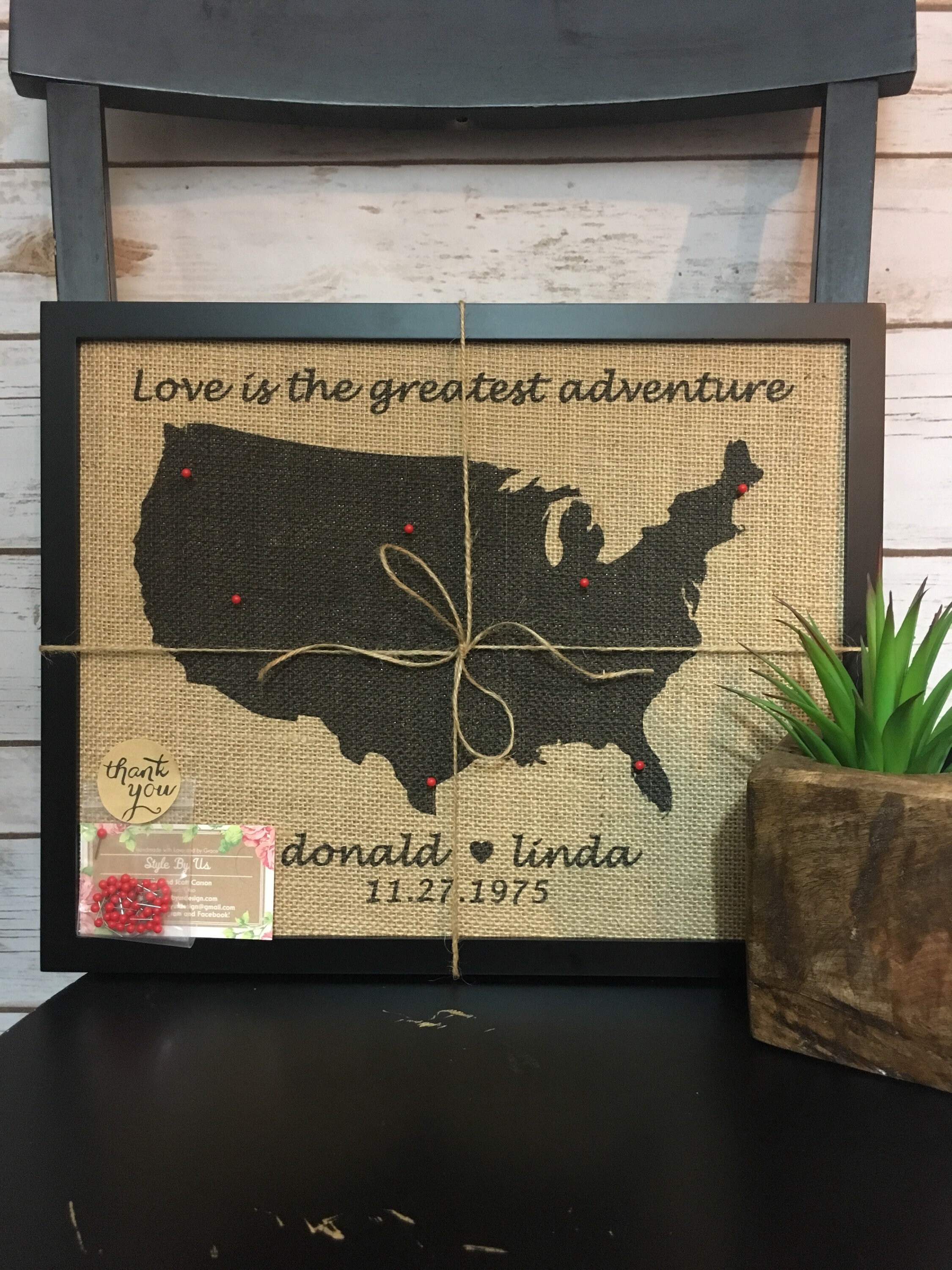 11x14" Framed Burlap Push Pin Travel Map of United States, World Map ...