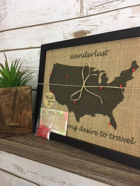 8x10" Framed Burlap Wanderlust Push Pin Travel Map of the United States ...
