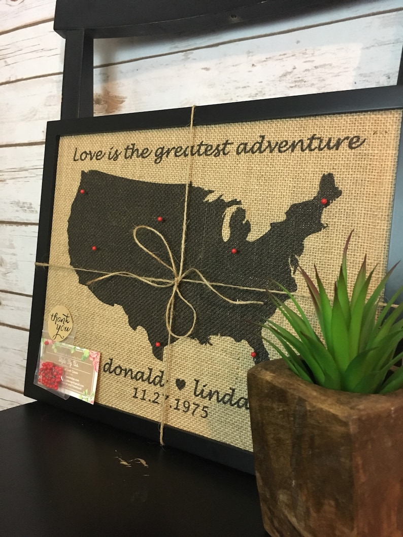 11x14" Framed Burlap Push Pin Travel Map of United States, World Map ...