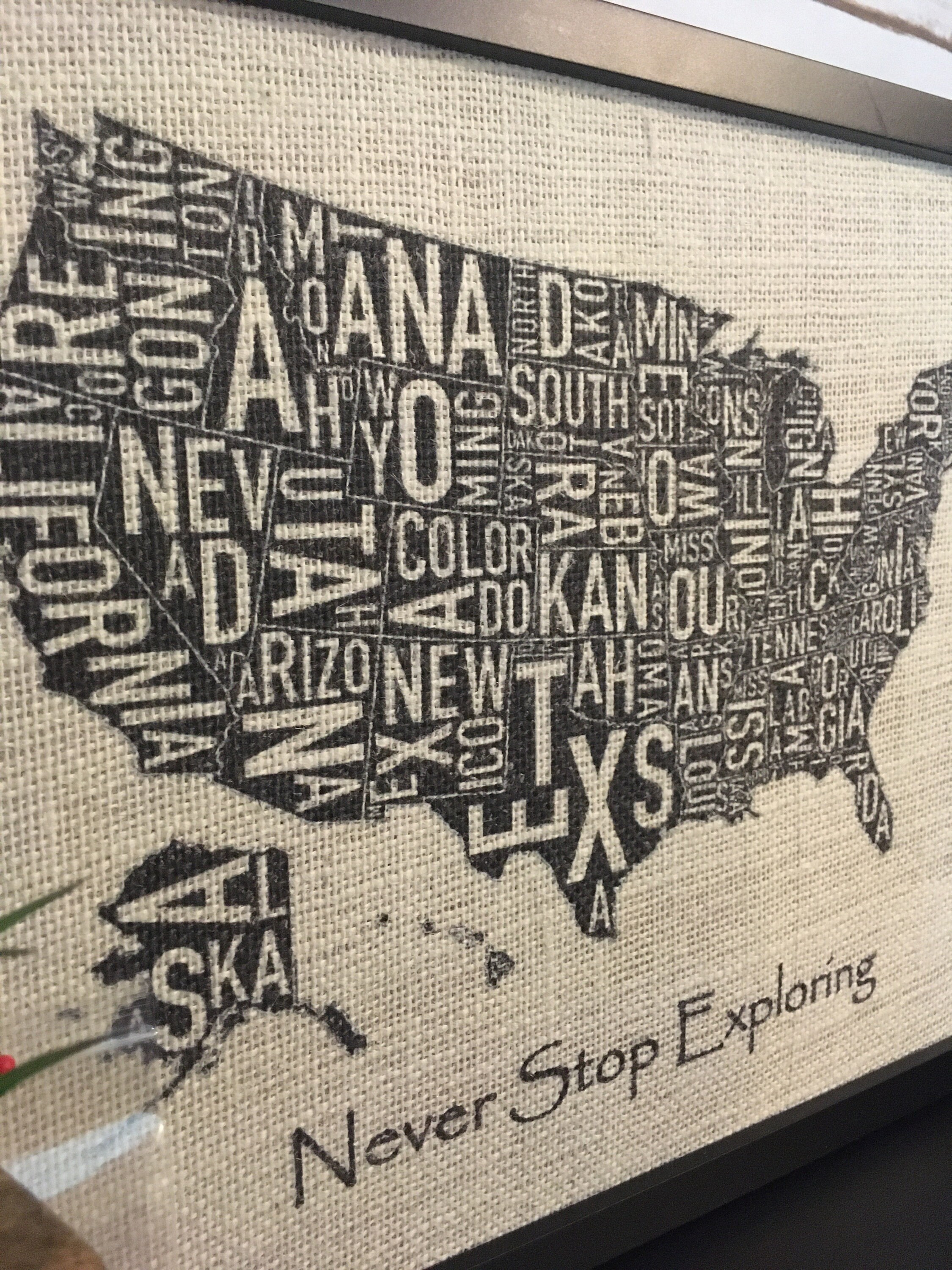 11x14" Framed Cream Burlap Push Pin Travel Map With State Names, US ...