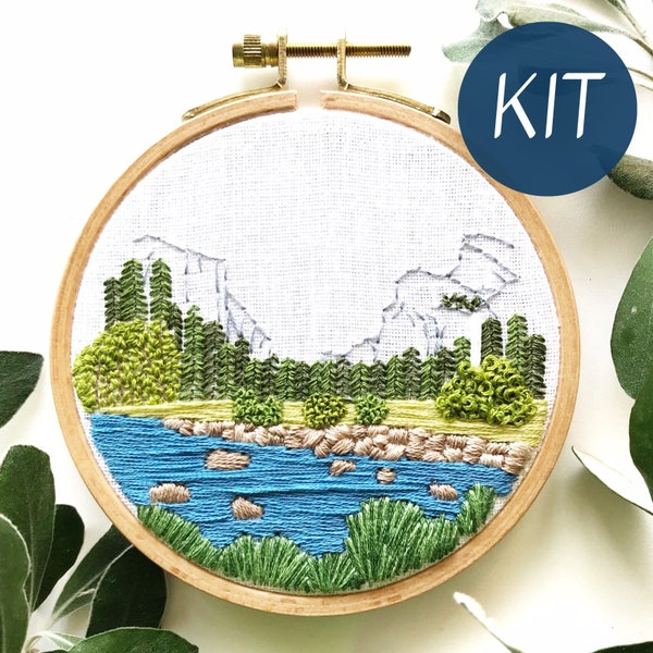 Embroidery Kit, Yosemite Valley Intermediate Landscape Embroidery Hoop Art, Complete Kit