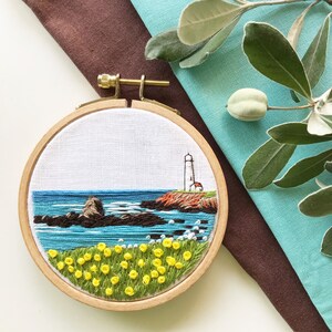 Embroidery Kit, Lighthouse by the Bay Beginner Seascape Embroidery Hoop Art, Complete Kit image 8