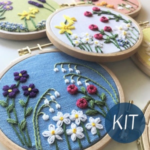 Stickerei Kit, Familie Blumengarten DIY Stickerei Hoop Art, wählen Sie Ihr Design Komplettes Kit