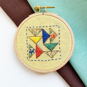 Embroidery Kit for Beginners, Flying Geese Quilt Block Modern Sampler, Triangle Tango, Complete Kit image 7