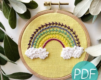 Rainbow Embroidery Pattern PDF, Beginner Hand Embroidery, DIY Hoop Art