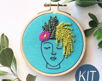 Embroidery Kit, Plant Lady DIY Hoop Art, Complete Kit