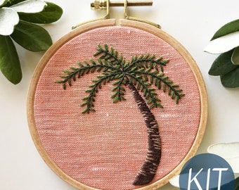 Hand Embroidery Kit, Palm Tree Embroidery Hoop Art, Complete Kit for Beginners