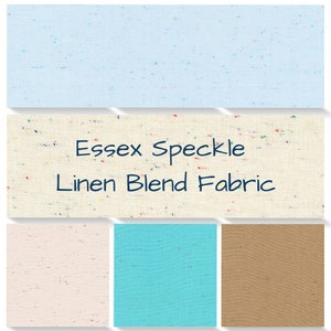 Robert Kaufman Essex gespikkelde linnenmix in lucht, crème, gelato, aqua en mokka. Verkrijgbaar in fat quarter, halve yard of yard.