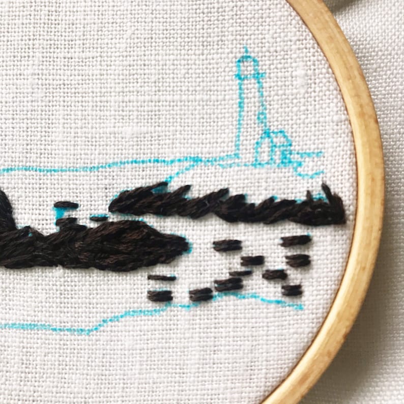 Embroidery Kit, Lighthouse by the Bay Beginner Seascape Embroidery Hoop Art, Complete Kit image 4