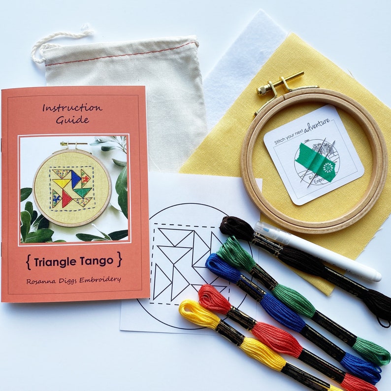 Embroidery Kit for Beginners, Flying Geese Quilt Block Modern Sampler, Triangle Tango, Complete Kit image 4