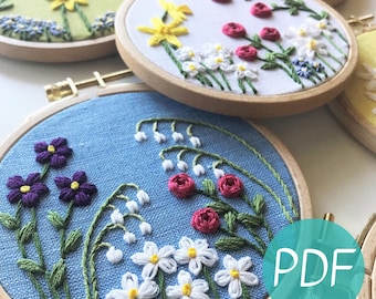 DIY Family Flower Garden, Beginner Embroidery Pattern PDF, DIY Hoop Art