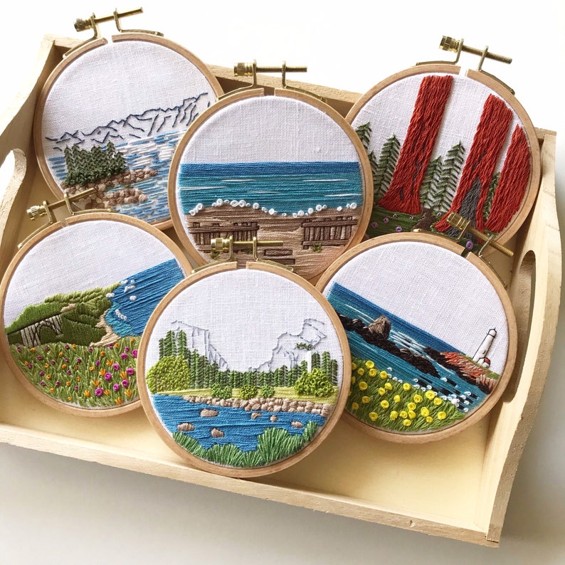 Embroidery Kit, Lighthouse by the Bay Beginner Seascape Embroidery Hoop Art, Complete Kit image 9