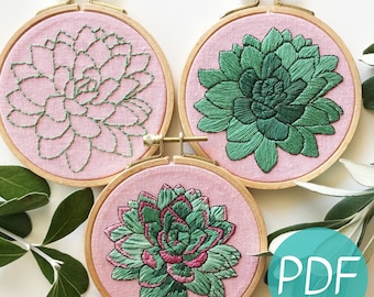 Embroidery Pattern PDF Sweet Succulents Echeveria Hand Embroidery Three Skill Levels