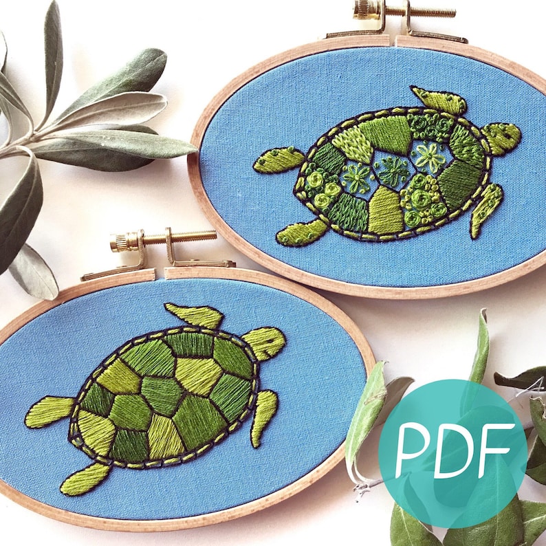 Green Sea Turtle Beginner Hand Embroidery Pattern PDF DIY ...