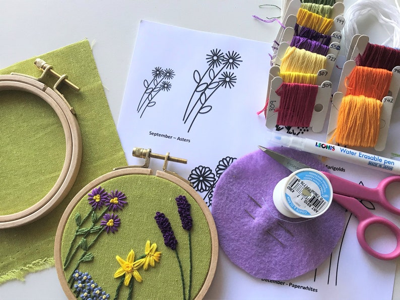 DIY Family Flower Garden, Beginner Embroidery Pattern PDF, DIY Hoop Art image 2