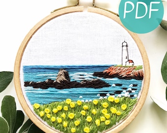 Lighthouse By the Bay Hand Embroidery Pattern PDF