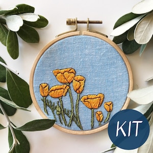 Borduurpakket, Peaceful Poppies Intermediate Embroidery Hoop Art, compleet pakket