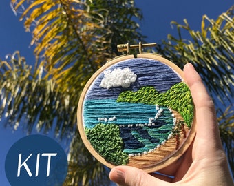 Embroidery Kit, Hanauma Bay Hawaii DIY Embroidery Hoop Art, Complete Kit