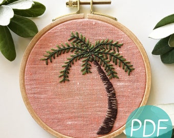 Palm Tree, Beginner Hand Embroidery Pattern PDF, DIY Hoop Art