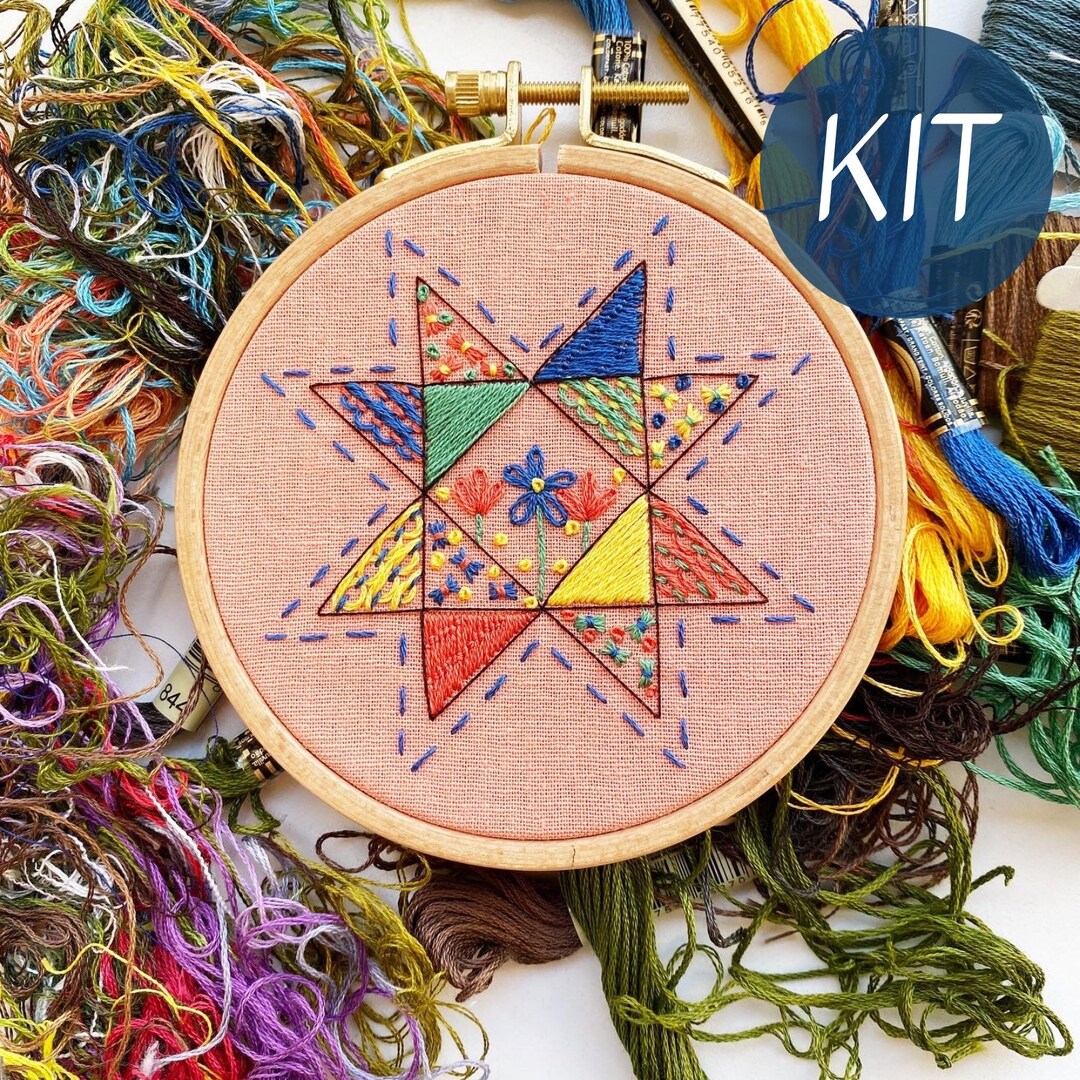 Embroidery Kit for Beginners, Starflower Quilt Block Modern Sampler
