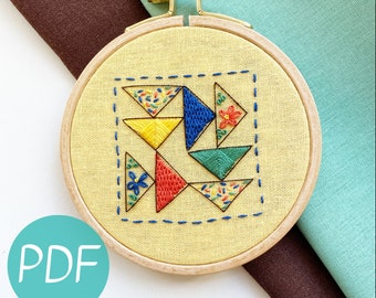 DIY Triangle Tango Modern Sampler, Beginner Embroidery Pattern PDF, DIY Hoop Art