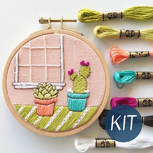 Embroidery Kit, Cozy Cactus DIY Embroidery Hoop Art, Complete Kit
