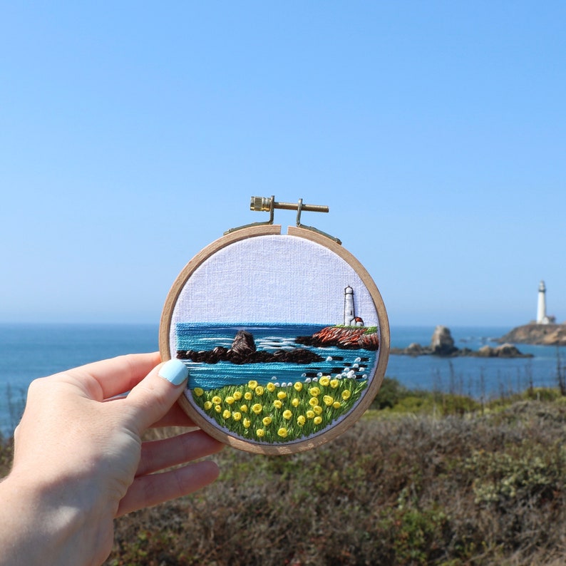 Embroidery Kit, Lighthouse by the Bay Beginner Seascape Embroidery Hoop Art, Complete Kit image 7