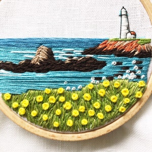 Embroidery Kit, Lighthouse by the Bay Beginner Seascape Embroidery Hoop Art, Complete Kit image 5