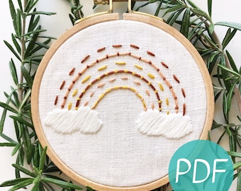 Earth Rainbow, Beginner Hand Embroidery Pattern PDF, DIY Hoop Art