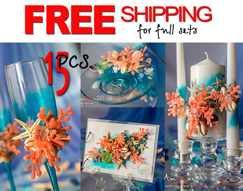 Free Shipping Sea Wedding Decorations Coral And Turquoise Etsy