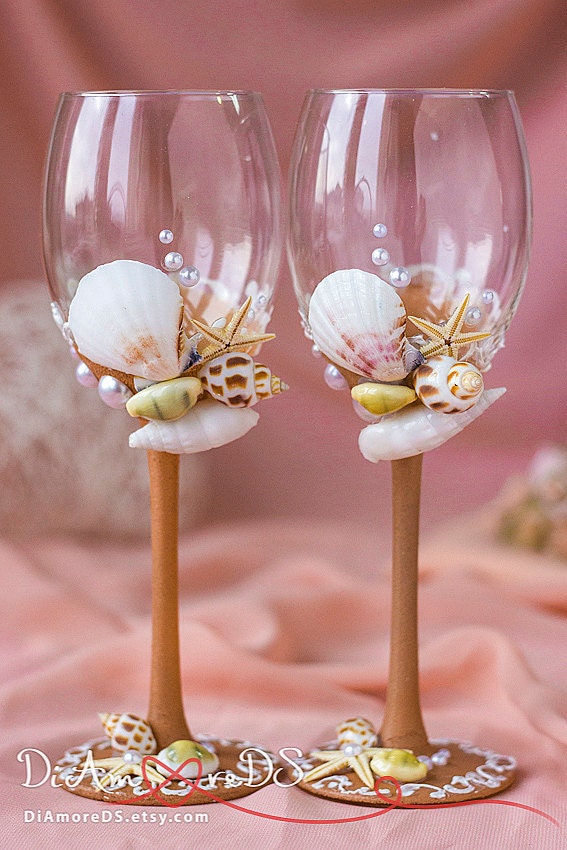 Beach Wedding Wine Glasses Personalized Wine Glasses Sea Etsy