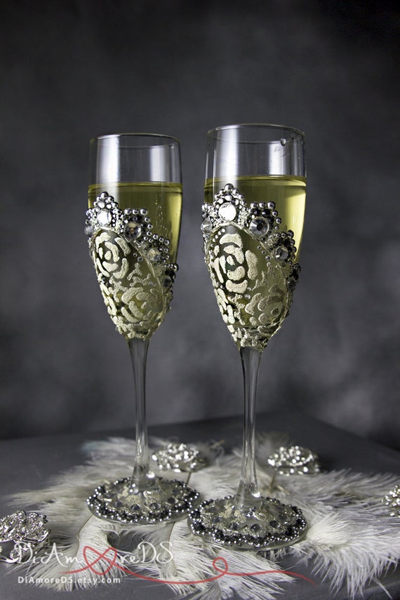 Personalized Wedding Champagne Flutes Rhinestone Wedding Etsy