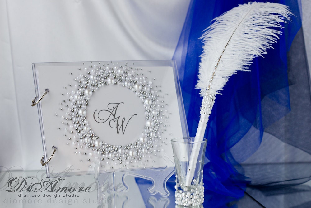 Wedding Guest Book Crystals Wedding Guestbook Pearls Wedding Etsy