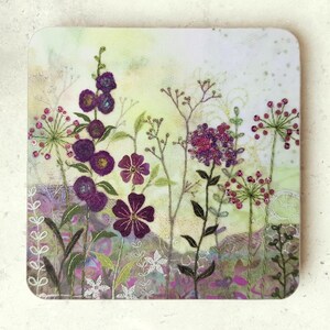 Purple Garden Coaster, Floral Art Coaster, New Home Gift, Floral Decor