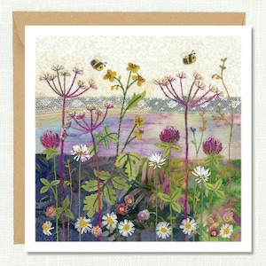 Biglietto di auguri con fiori di campo, 'Clover Meadow', interno vuoto