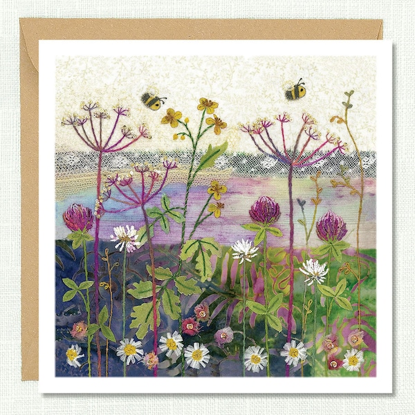 Wildflowers Greeting Card, 'Clover Meadow', Blank inside