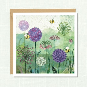 Alliums Flora Greeting Card, 'Clover Meadow', Blank inside