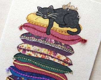 Cat Embroidery Kit - 'Cat on Cushions' - Modern Hand Embroidery Craft Kit - Materials Included