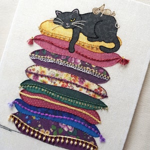 Cat Embroidery Kit - 'Cat on Cushions' - Modern Hand Embroidery Craft Kit - Materials Included