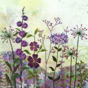 Floral Embroidery Kit - &#39;Purple Garden&#39; - Modern Hand Embroidery Craft Kit